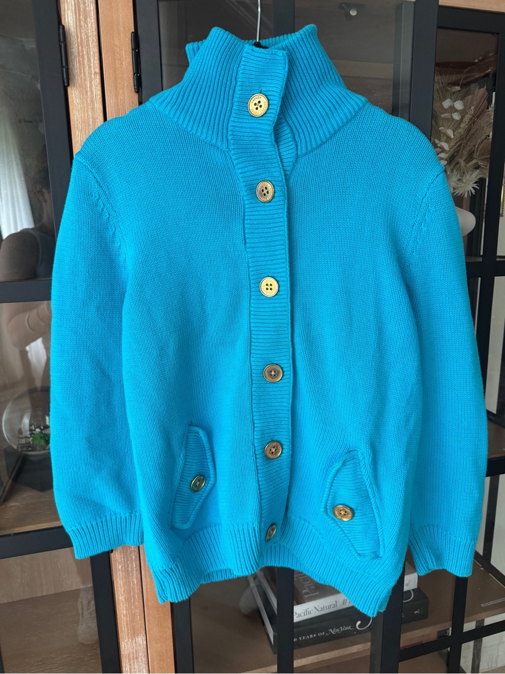 Vintage Ralph Lauren sweater knit gold button up cardigan turtleneck logo preppy